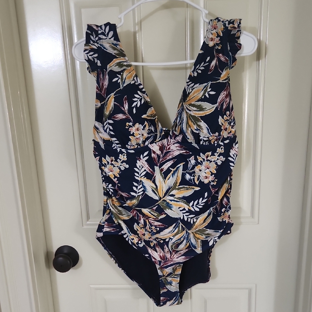 Anne Cole Floral One Piece Swimsuit - Navy and Yellow